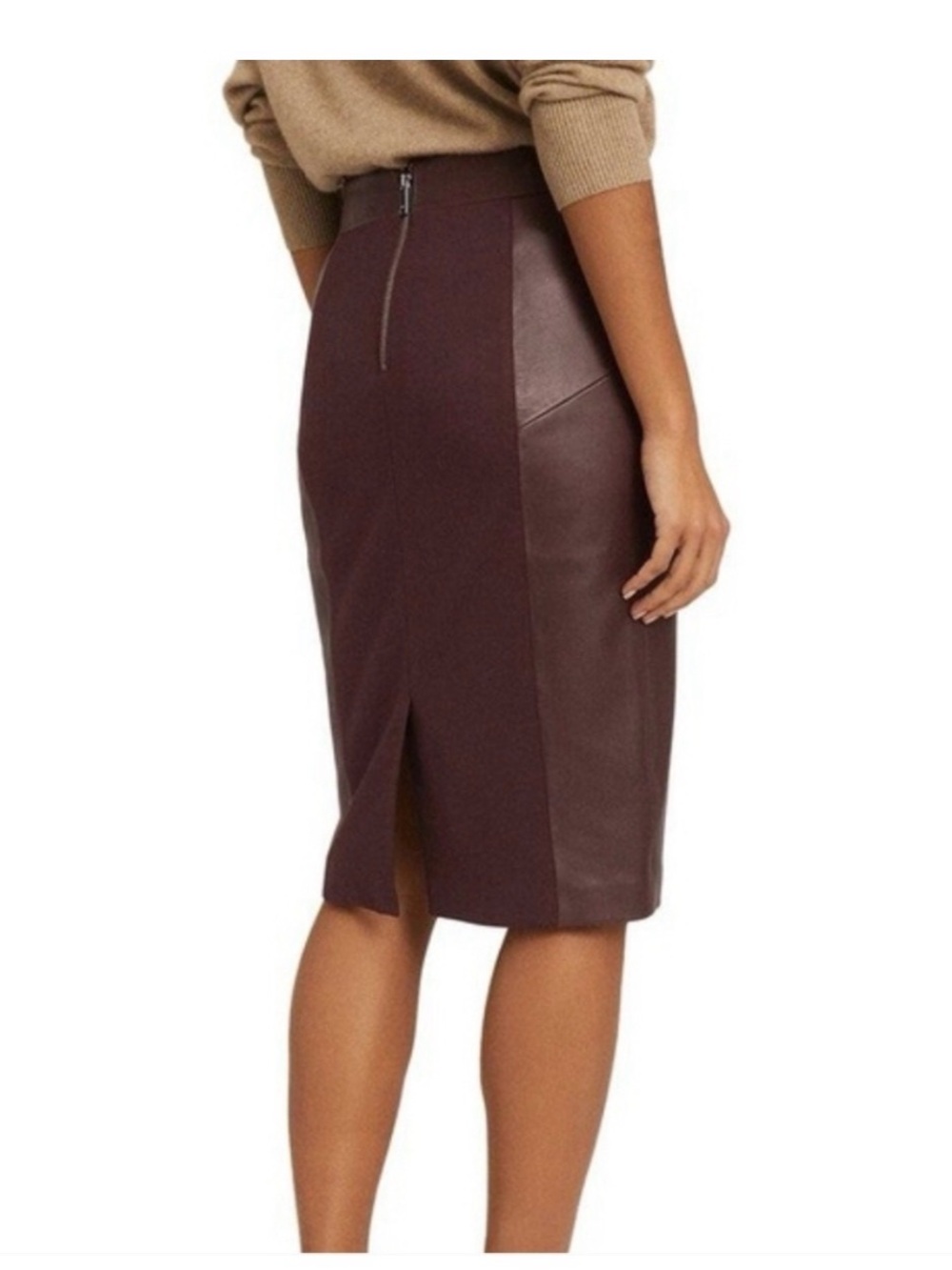 Reiss Burgandy Sheeps Leather Pencil Skirt Size 8